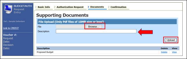 BudgetAUTH - Documents tab