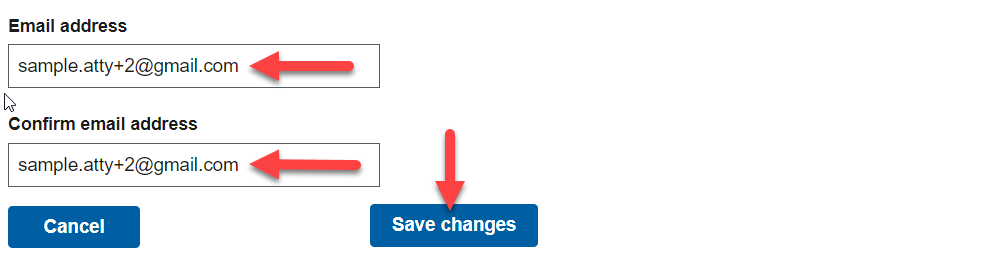 Edit email address and save changes