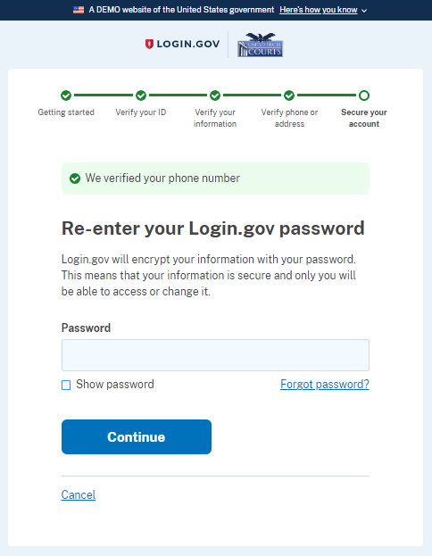 Re-enter Login.gov password