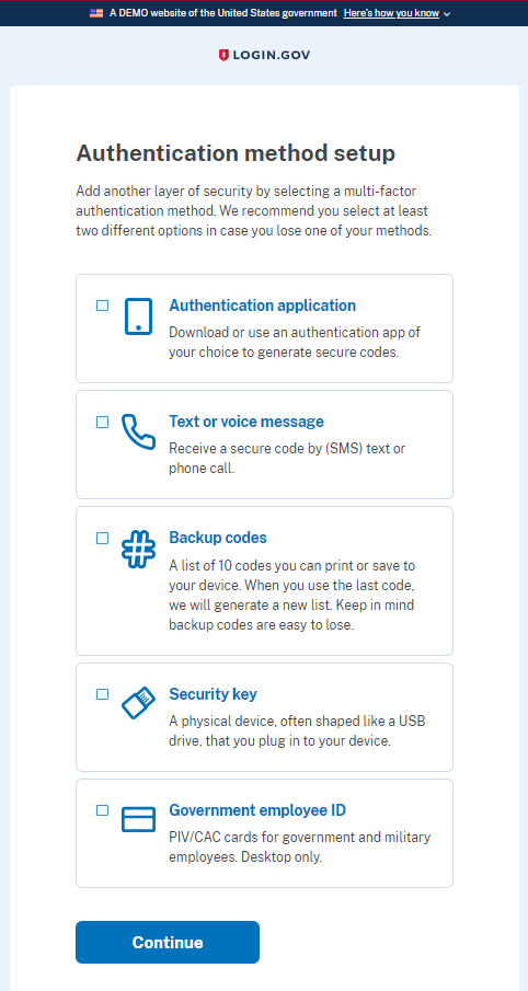 Select authentication method