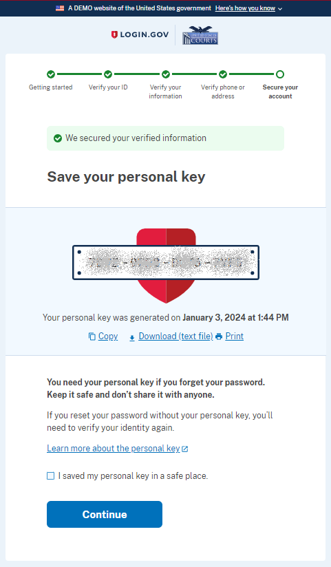 Save your personal key