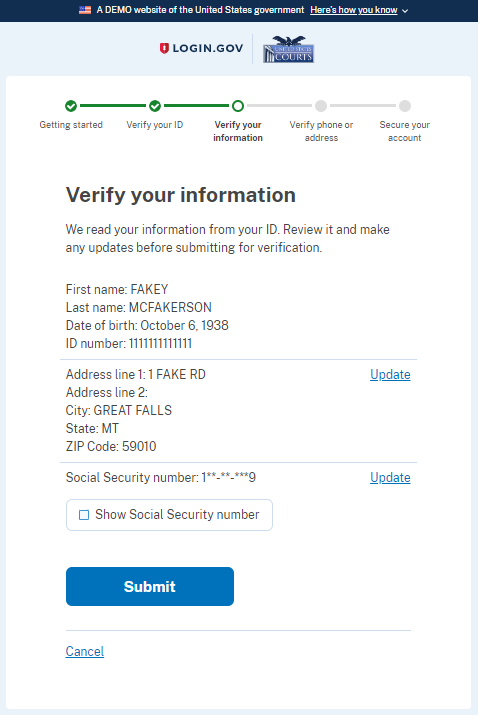 Verify SSN information