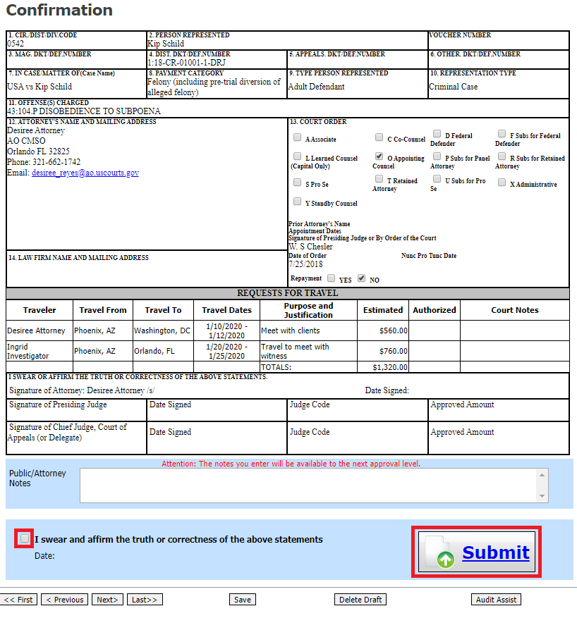 Review Travel - Confirmation tab